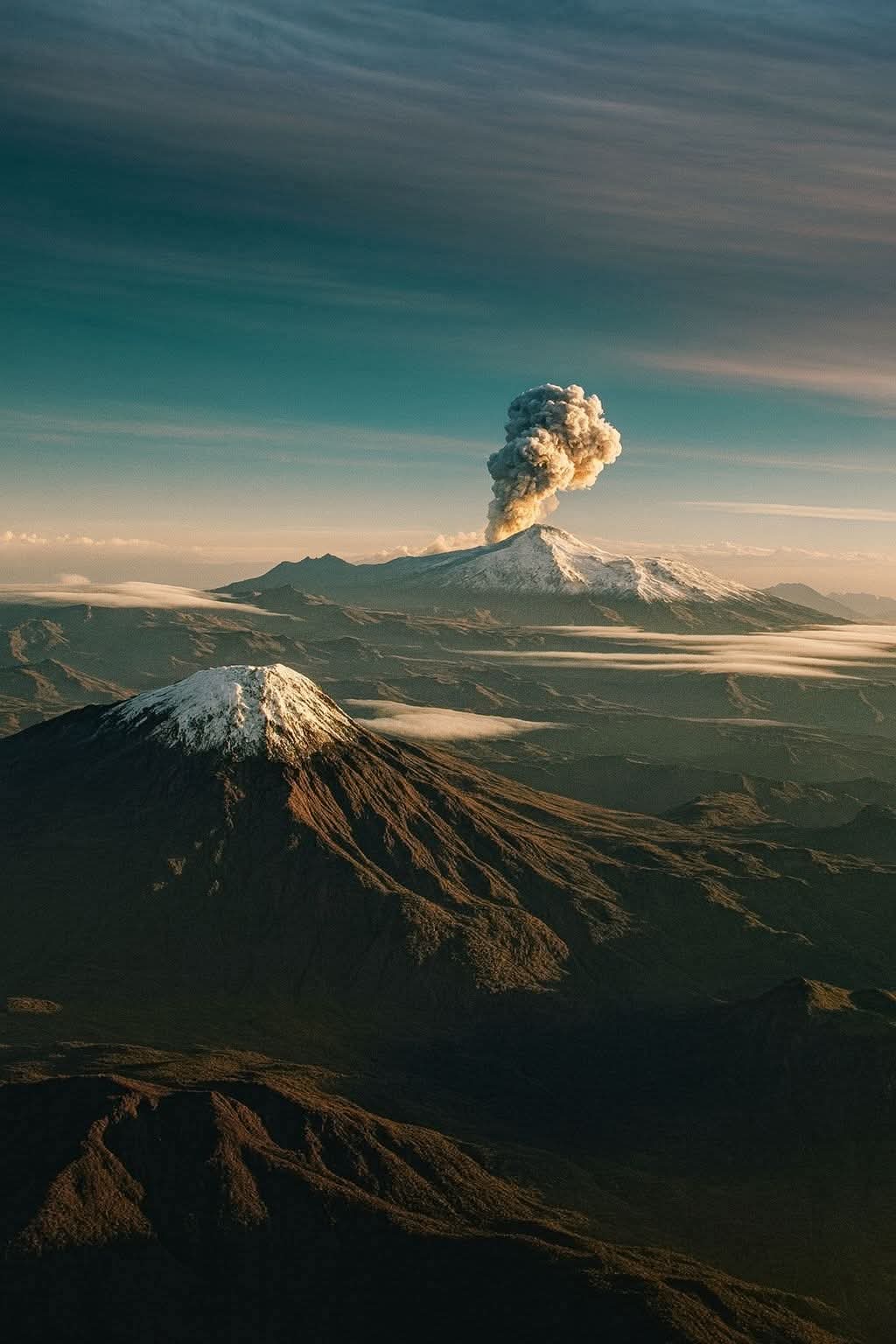 Nevado del Ruiz - columna de ceniza al atardecer